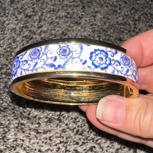 Gold and Blue Floral Bangle